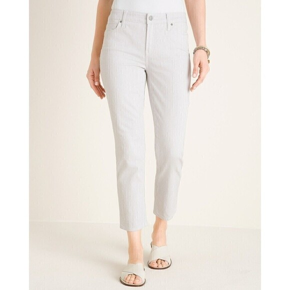 CHICOS Womens So Slimming Striped Girlfriend Crops Size 10 New With Tags‎ Gift - Picture 1 of 10